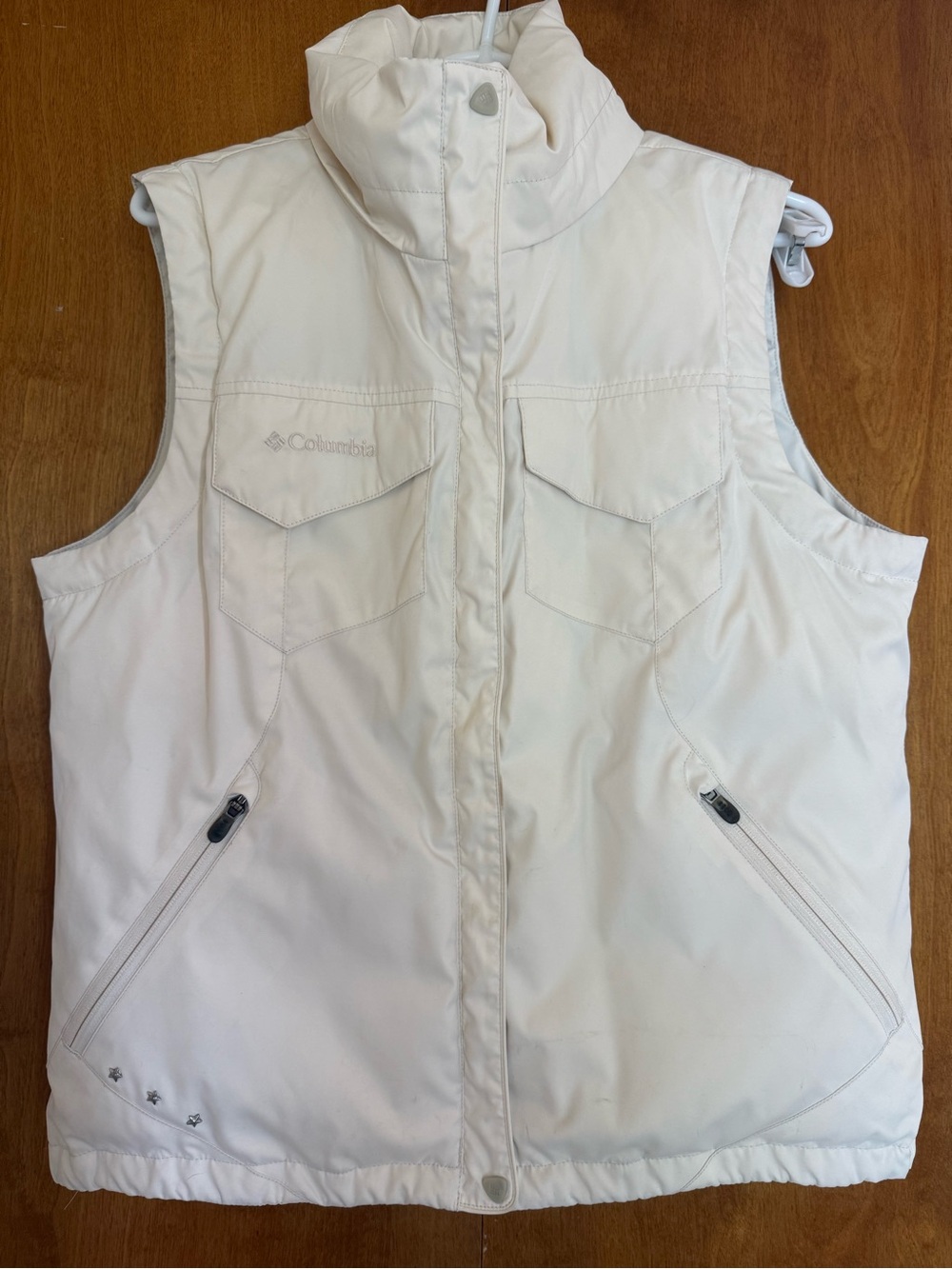 COLUMBIA White Full zip Down Fill 3 Stars Puff Ski Snow Vest Women's Large